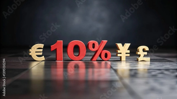 Fototapeta Tariff Taxes. image shows 10 percent symbol with currency signs representing tariff impact