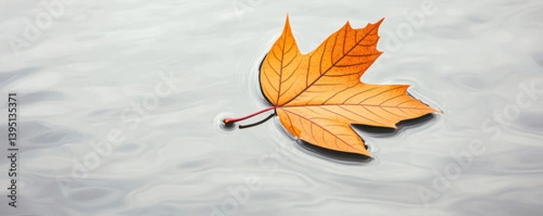 Fototapeta sharp pastel autumn leaf floating gently on water, creating serene and tranquil scene