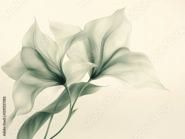 Fototapeta Graceful botanical shape, minimalist elegance, soft green tones, studio isolation