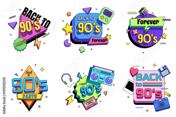 Obraz Colorful logo back to 90s icon vector flat illustration