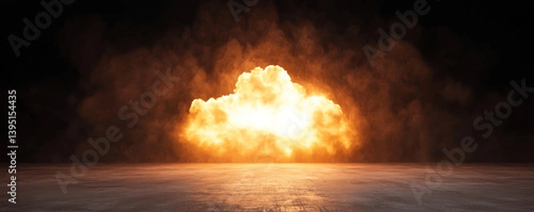 Fototapeta dramatic explosion with bright orange glow and thick smoke fills scene, creating intense atmosphere