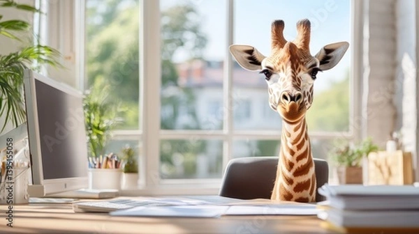 Obraz Giraffe in Office Setting with Natural Light and Modern Decor
