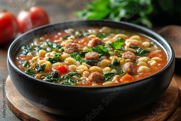 Obraz Gorąca zupa z kiełbasą