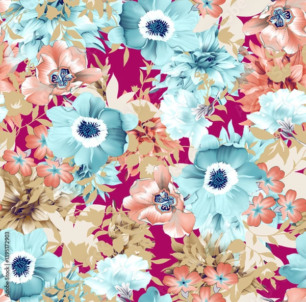 Fototapeta Beautiful mughal art all over pattern with beautiful colours for digital