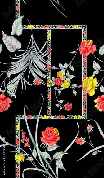 Fototapeta Beautiful mughal art all over pattern with beautiful colours for digital