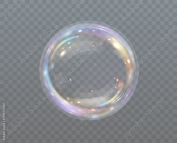 Fototapeta Elegant semi-transparent soap bubble illustration with a shiny, iridescent surface and soft shadows. Ideal for beauty, magic, or leisure themes in abstract and decorative designs.