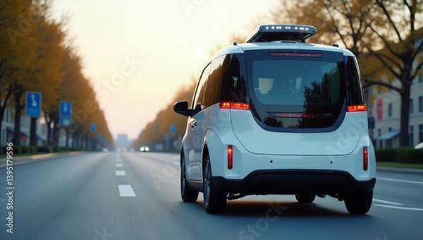 Fototapeta High Resolution Photo Stock Image of Innovative Autonomous Vehicles for Seniors Featuring Advanced Safety, Smart Navigation Systems, and Modern Transportation Solutions - Conceptual Design with Empty 