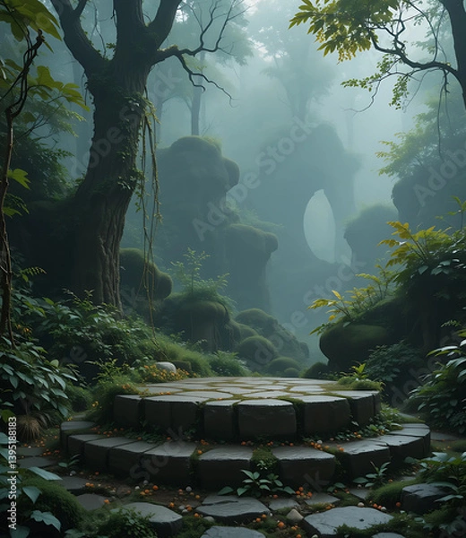Obraz Stone Podium in Mystical Forest Setting