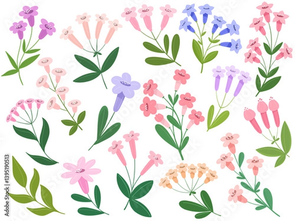 Obraz Spring flowers collection, botanical isolates in flat style