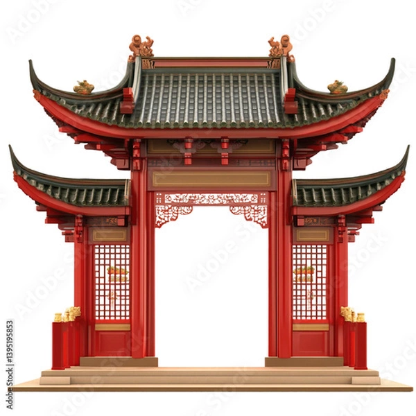 Obraz Chinese temple gate isolated on transparent background.