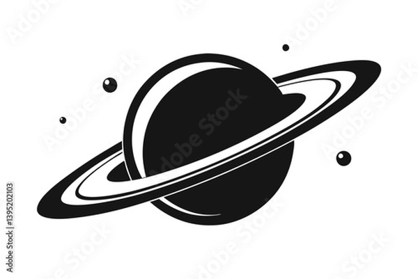 Fototapeta Isolated Black and White Saturn Icon with Rings and Moons Minimalist Design