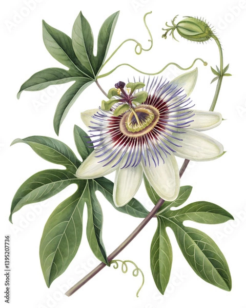 Obraz Exotic passionflower botanical precision isolate showing intricate details of flower and leaves