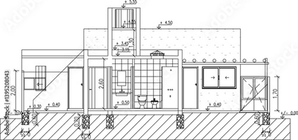Fototapeta sketch vector illustration silhouette design drawing architecture section building house simple modern small family  