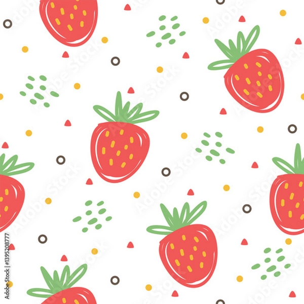 Fototapeta Cute strawberry seamless pattern hand drawn design for print on fabric and other uses.