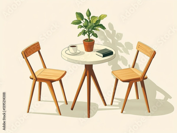 Fototapeta two chairs and table,  table setting for tea times