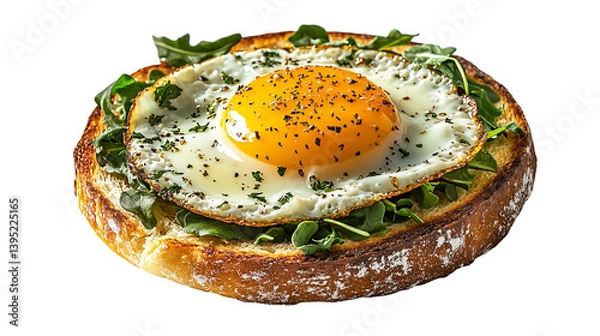 Obraz Delicious sunny side egg on toast with arugula breakfast  isolated on transparent  background png