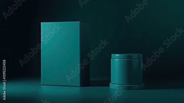 Fototapeta A minimalistic studio setting presents a box and cylinder shapes
