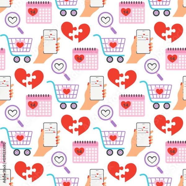 Obraz valentines day seamless pattern with cartoon elements