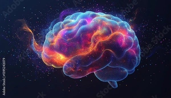 Fototapeta Abstract glowing brain, neural network, mind power.