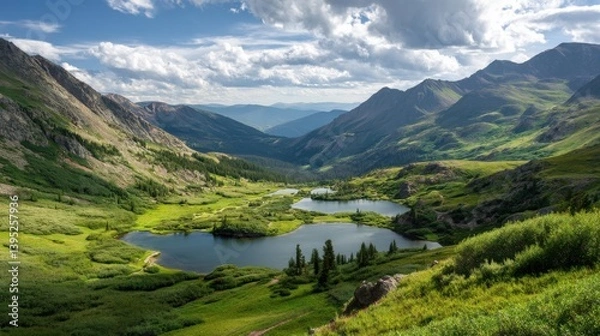 Obraz High mountain meadows. Majestic mountains and tranquil waters.