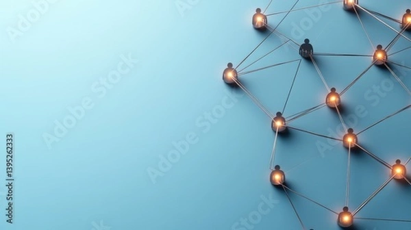 Obraz People Network Connected Figures on Blue Background, social, connection