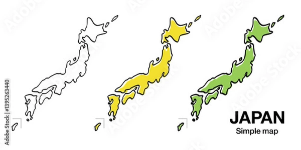 Obraz 手書き風のシンプルでかわいい日本地図のベクターアイコンイラスト素材セット