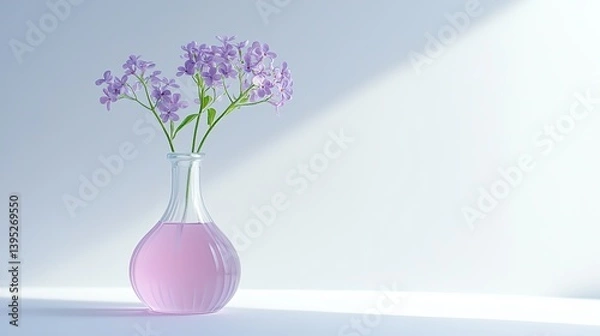 Obraz Lilac essential oil bottle in a clean, minimalistic setting, evoking natural simplicity and purity.