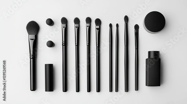 Obraz Neatly arranged makeup tools and products, showcasing organization and beauty essentials.