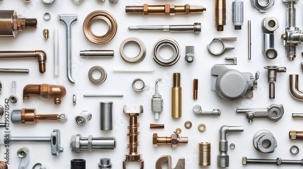 Obraz Neatly arranged plumbing components, showcasing precision and organization in design.