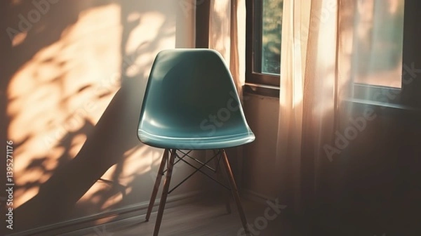 Obraz Retro plastic chair in a minimalist space, vintage charm, soft light, blurred backdrop. Timeless simplicity meets nostalgic design.