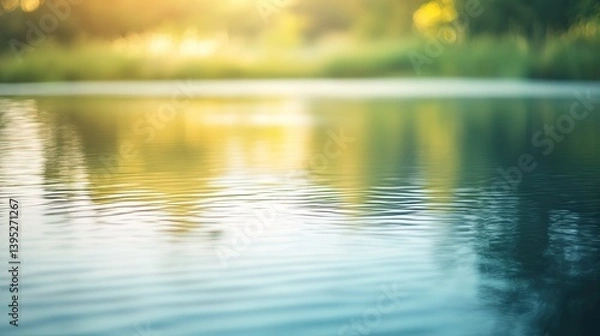 Obraz Tranquil river reflecting soft sunlight, a serene natural moment. Minimalism in nature's simplicity and calm.