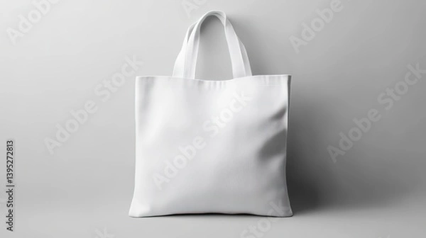 Obraz White tote bag on soft grey background, showcasing minimalist design with subtle shadows.
