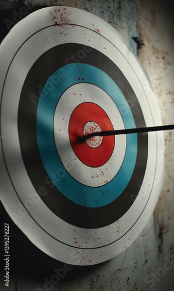 Fototapeta Archery target with arrow in bullseye symbolizing success and precision