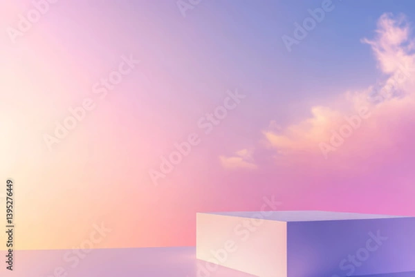 Obraz White podium with sunset gradient sky and soft cloud background