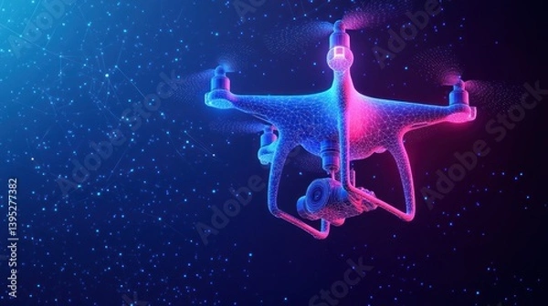 Fototapeta Futuristic Drone in Flight, Abstract Background