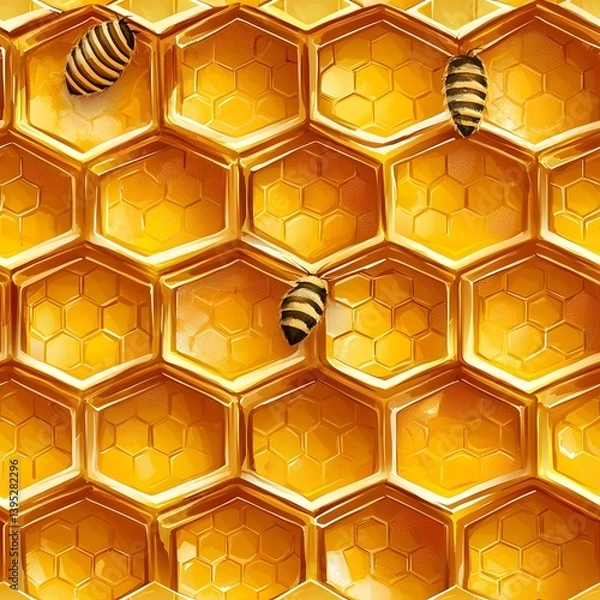 Fototapeta A detailed seamless honeycomb pattern background texture features golden honey cells and busy bees ideal for wallpaper or textile design projects offe a rich and sweet
