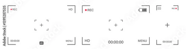 Fototapeta Video camera screen. Camera frame with rec, battery, focusing. Vector
