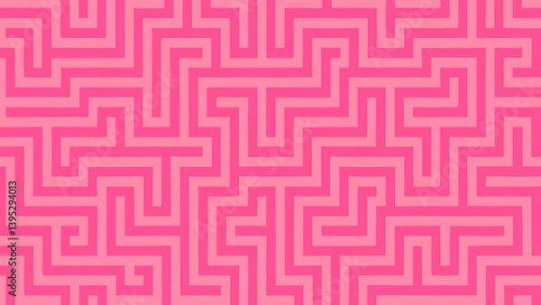 Fototapeta Seamless Pink Maze Pattern Background – Geometric Labyrinth Design, Top View, Flat Style