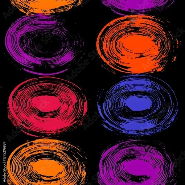 Fototapeta A vibrant seamless pattern featu bold, colorful concentric circles reminiscent of planetary s creates a striking abstract background ideal for textile designs or digital