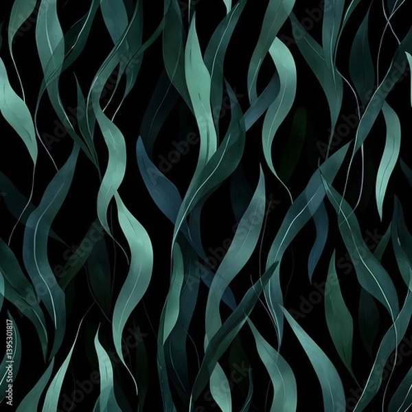 Fototapeta A mesmerizing seamless pattern of stylized seaweed flows gracefully across a dark background creating an elegant and sophisticated underwater-inspired wallpaper design perfect for