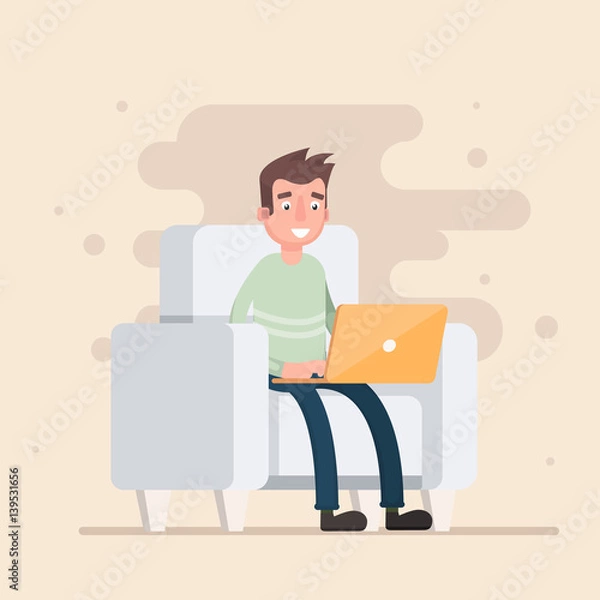 Fototapeta Freelancer is sitting in the chair and working.