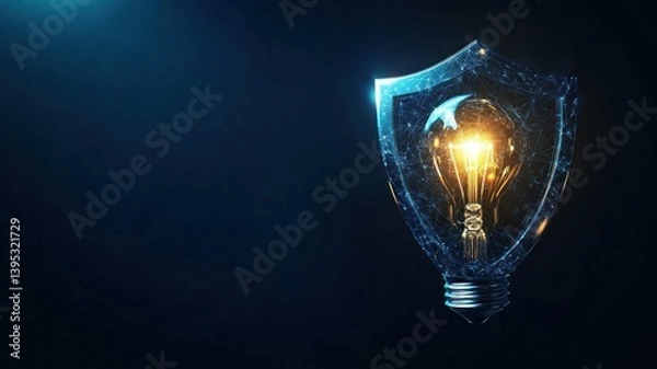 Fototapeta Shielded lightbulb concept, innovation and protection of new ideas shown here.