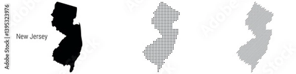 Fototapeta New Jersey silhouette map and two patterns of dots and slanted lines. Flat vector illustration isolated on white