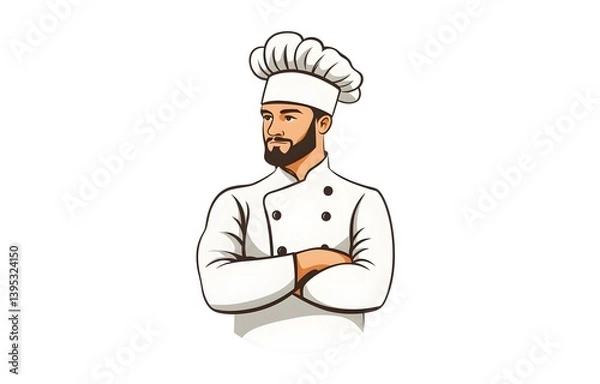 Obraz Confident Hispanic Chef Character with Crossed Arms, Beard, and Traditional Uniform