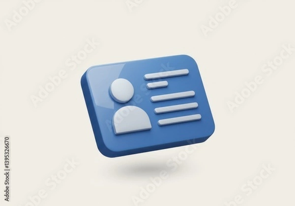 Obraz Blue profile card with person icon and text lines design isolated on white background