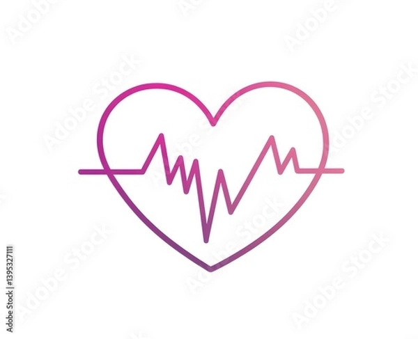 Obraz Heartbeat Icon with Gradient Pink and Purple Line, Isolated on White, Simple Design