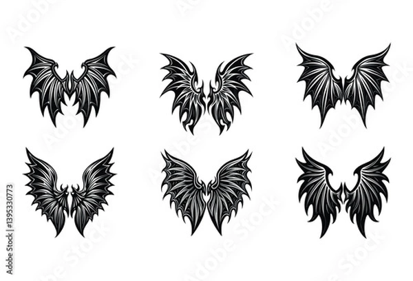 Obraz Massive Vector Wings Pack – Includes demon, angel, dragon, and bat wings in high resolution, ideal for fantasy art, tattoos, games, and gothic illustrations.