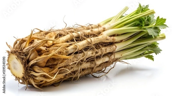 Obraz Fresh Chicory Root with Earthy Brown Skin and Detailed Texture Isolated on White Background

