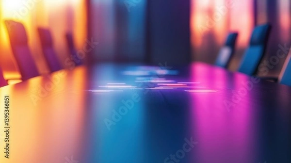 Fototapeta Creative brainstorming session at a whimsical boardroom table modern office visual concept futuristic environment abstract viewpoint