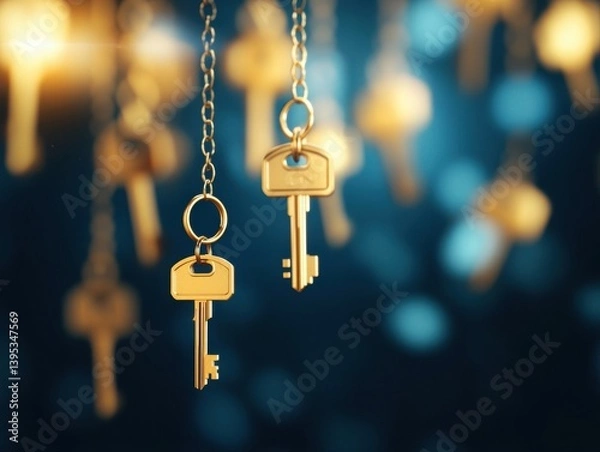Fototapeta Golden keys unlocking unique possibilities ethereal space digital art enchanted environment close-up imagination unleashed
